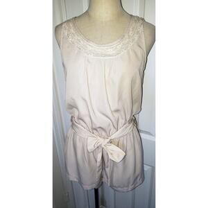 Forever 21 Lace & Tie Bow Belt Cream Jumpsuit Romper Women Size Medium M